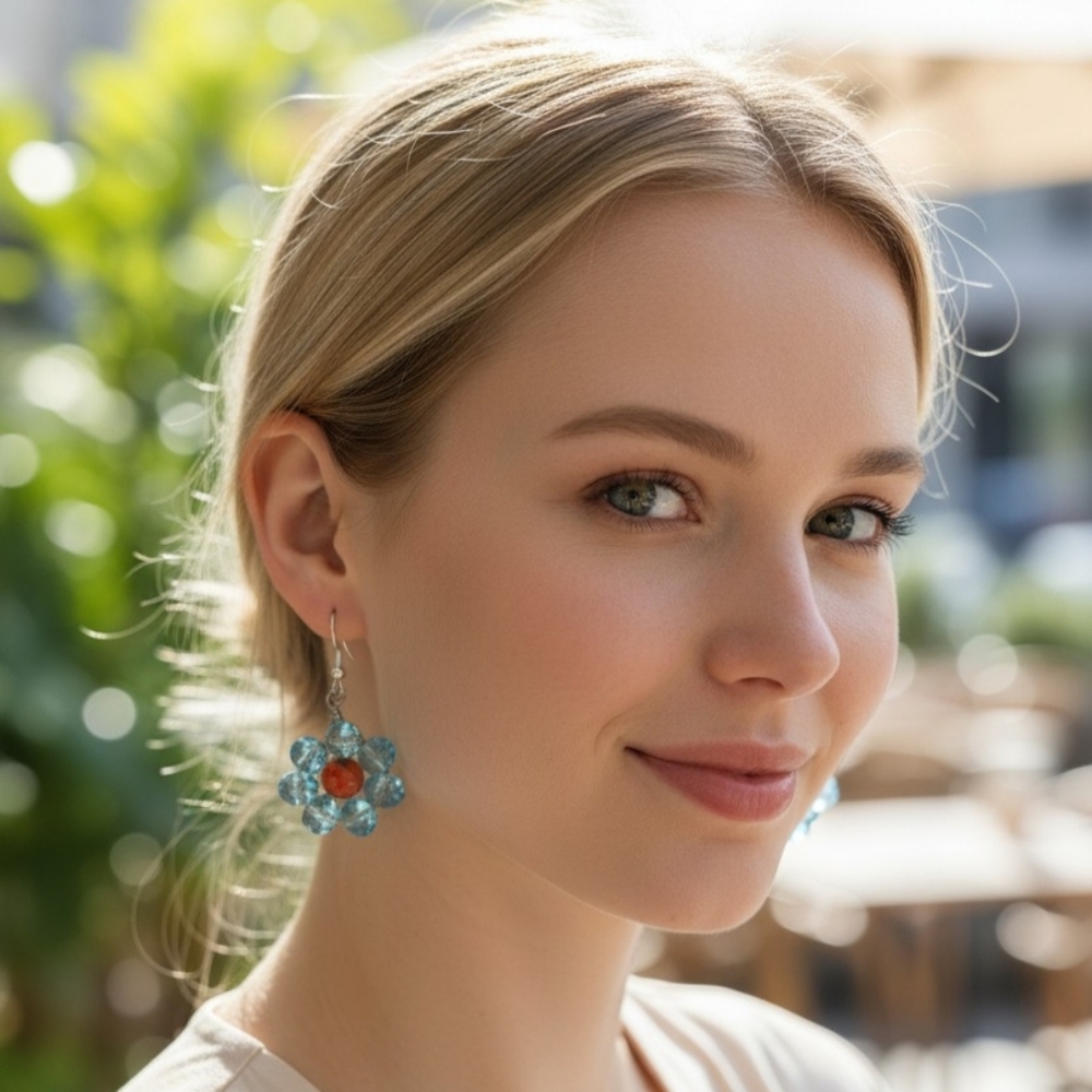 Handmade One Of A Kind Glass Bead Flower Earrings